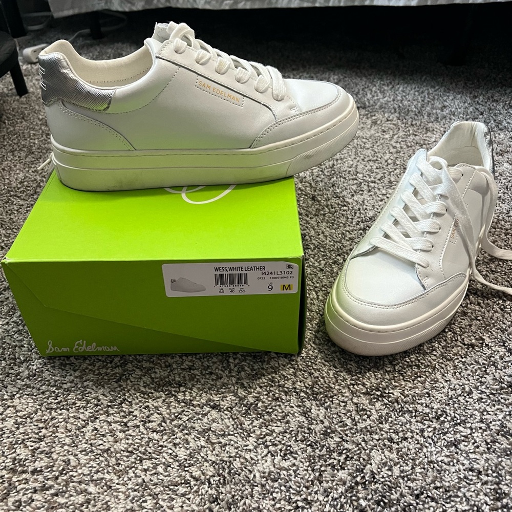 Sam Edelman Wess White Leather Sneakers Size 9